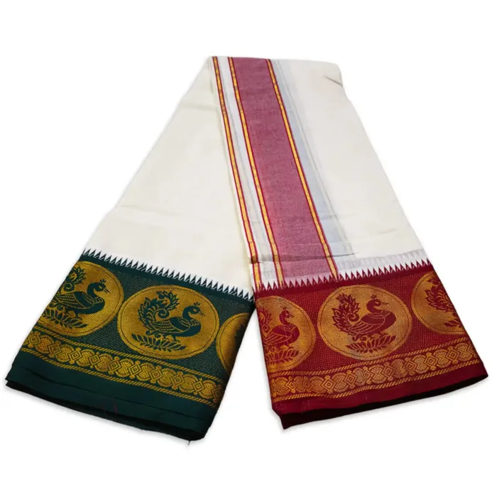 Fancy Annam Designed 7 Inch Border Half White Dhoti - Image 2