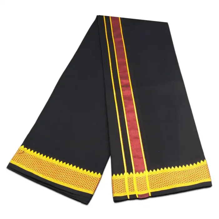 Black Color Mayilkan Cotton Lungi/Dhoti + Towel Combo - Image 2