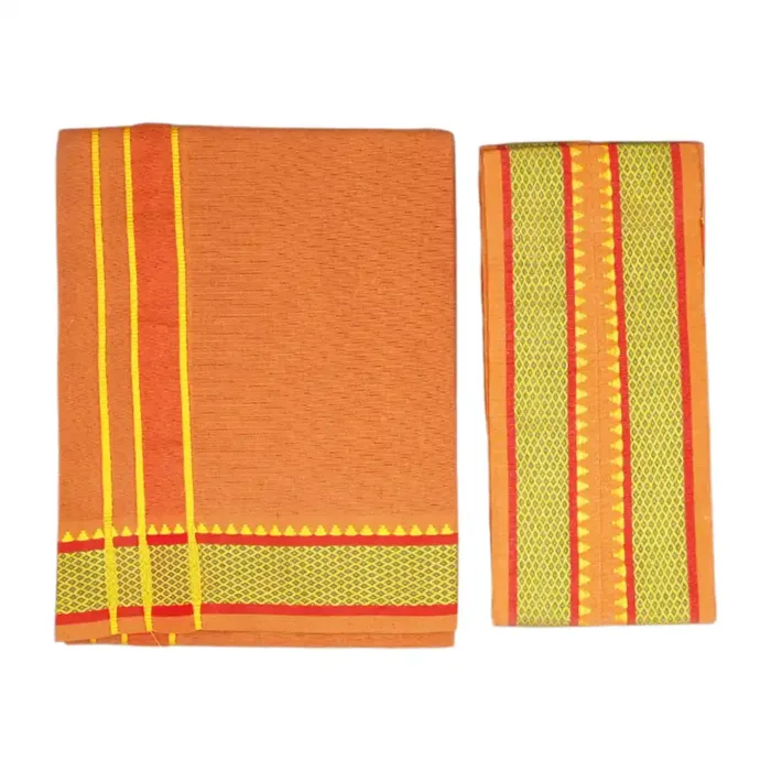 Kavi Color Mayilkan Cotton Lungi/Dhoti + Towel Combo - Image 1