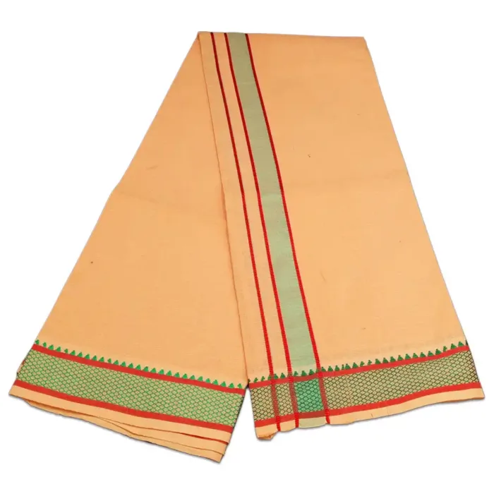 Biscuit Color Mayilkan Cotton Lungi/Dhoti + Towel Combo - Image 2