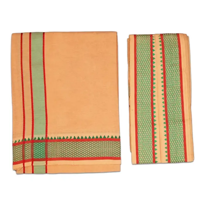 Biscuit Color Mayilkan Cotton Lungi/Dhoti + Towel Combo - Image 1