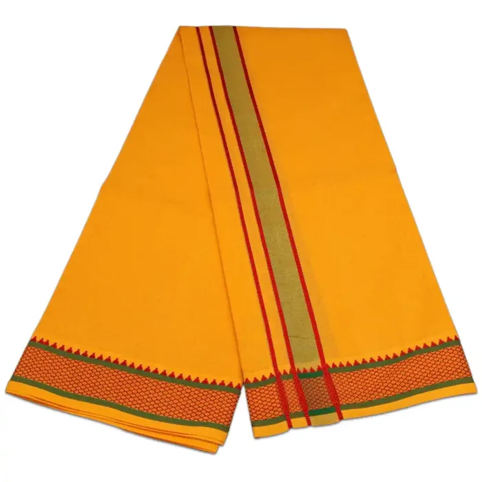 Golden Mango Color Mayilkan Cotton Lungi/Dhoti + Towel Combo - Image 2