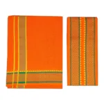 Orange Color Mayilkan Cotton Lungi/Dhoti + Towel Combo