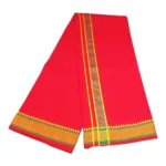 Red Color Mayilkan Cotton Lungi/Dhoti + Towel Combo - Image 2