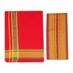 Red Color Mayilkan Cotton Lungi/Dhoti + Towel Combo