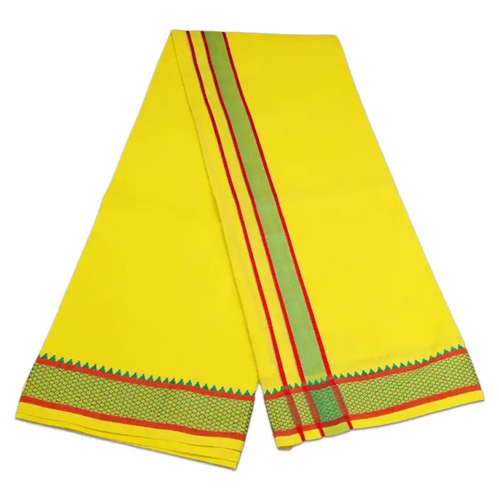 Yellow Color Mayilkan Cotton Lungi/Dhoti + Towel Combo - Image 2