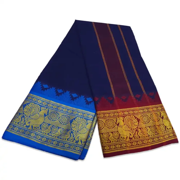 Blue Cotton Colour Fine Quality Dhoti 8 Inch Border - Image 2