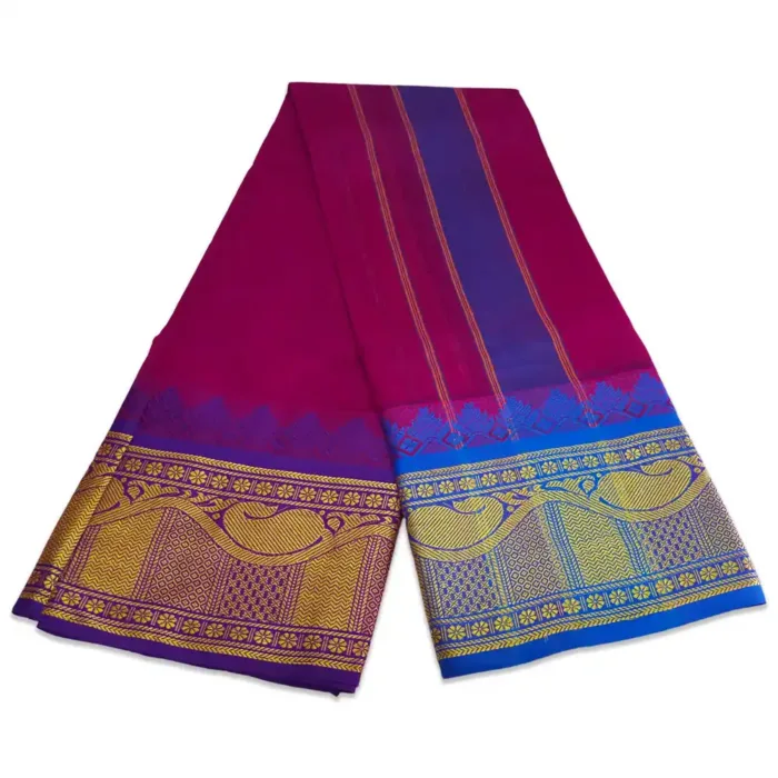 Purple Colour Dhoti Rich Cotton 8 Inch Dual Border 9X5 & 10X6 - Image 2