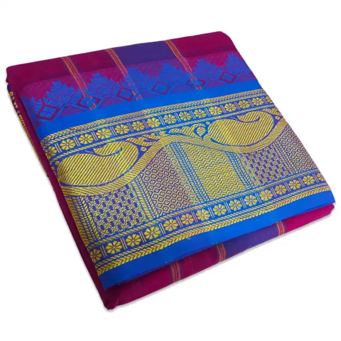 Purple Colour Dhoti Rich Cotton 8 Inch Dual Border 9X5 & 10X6 - Image 3
