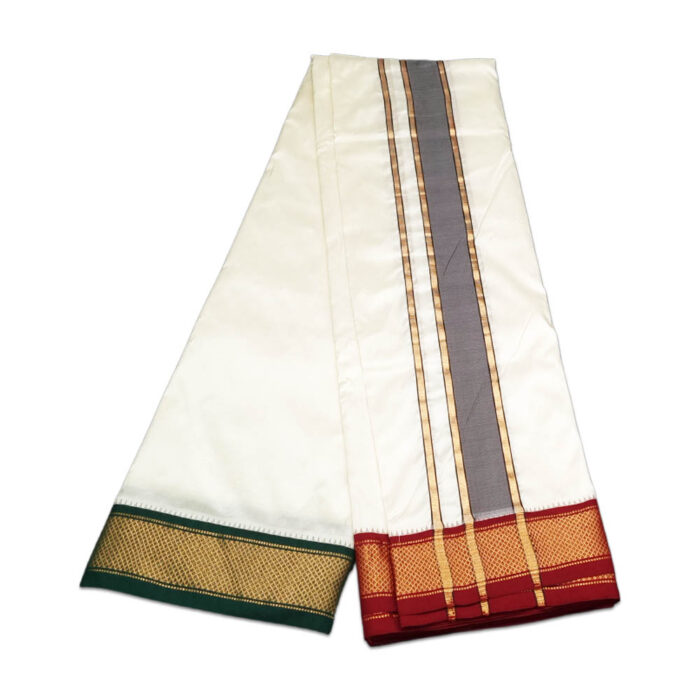 Pure Silk Ganga Jamuna Mayil Kan Dhoti 9 Kan - Image 3