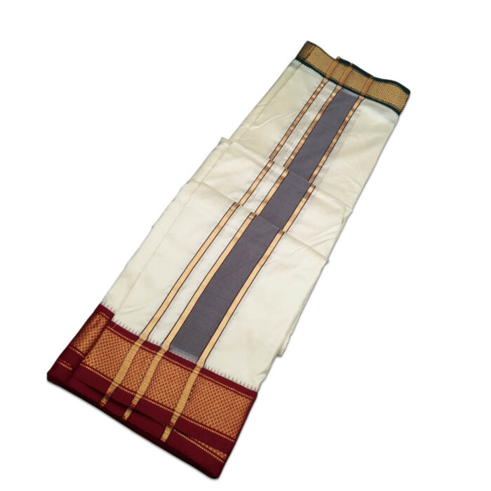 Pure Silk Ganga Jamuna Mayil Kan Dhoti 9 Kan - Image 2