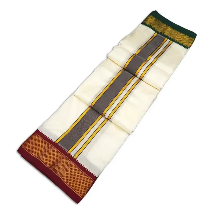 9 Kan Art Silk MayilKan Cream Colour Dhoti - Image 2