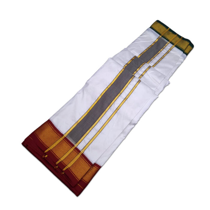 Pure Silk Ganga Jamuna Mayil Kan Dhoti Premium Quality 9 Kan - Image 2