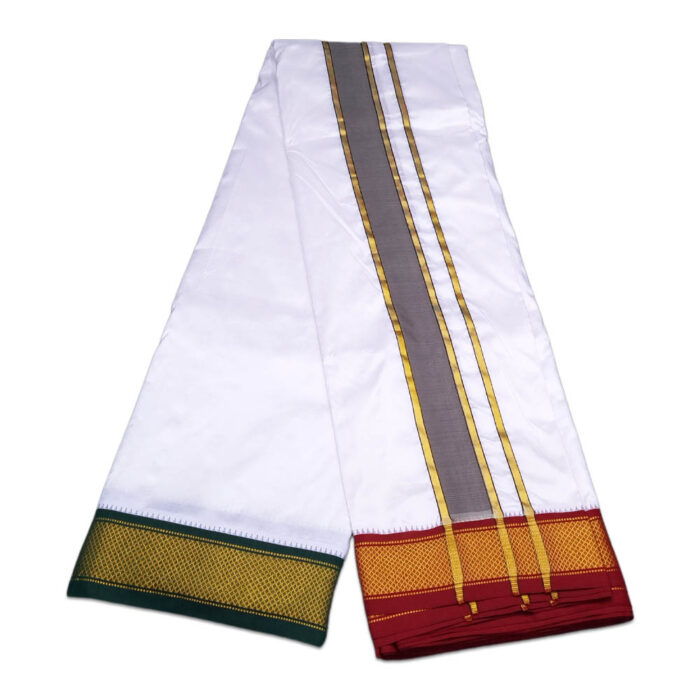 Pure Silk Ganga Jamuna Mayil Kan Dhoti Premium Quality 9 Kan - Image 3