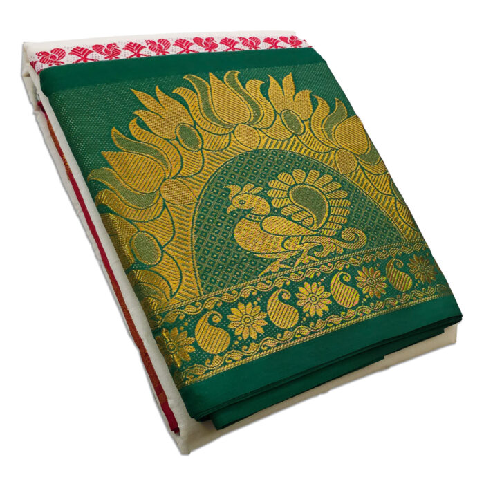 Elephant Peacock Designed 12" Border Dhoti - Image 1