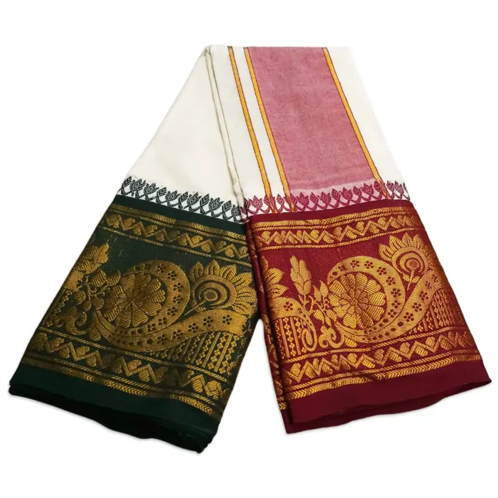 Fancy Flower Designed 12" Border Dhoti - Image 2