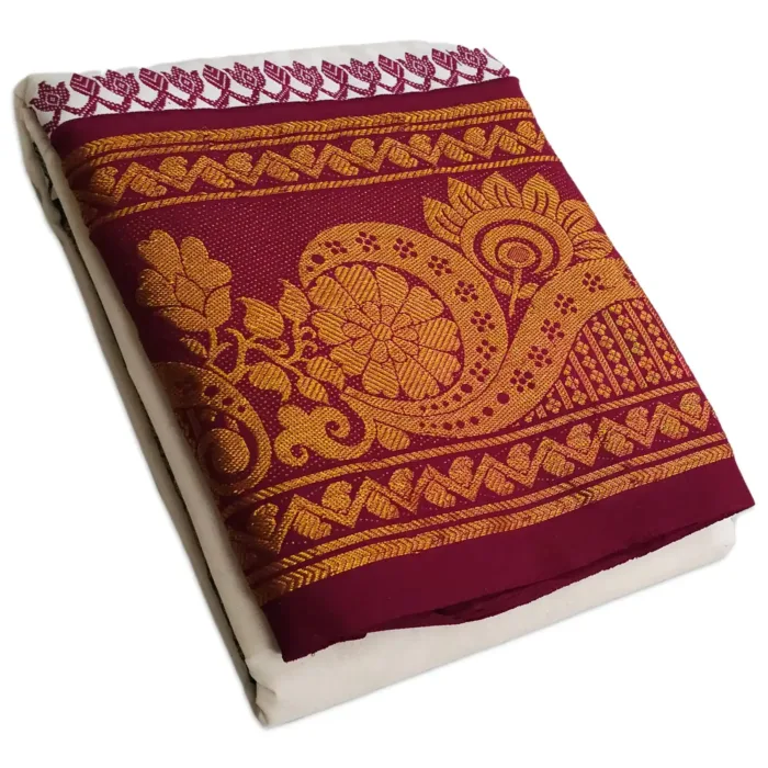 Fancy Flower Designed 12" Border Dhoti - Image 1