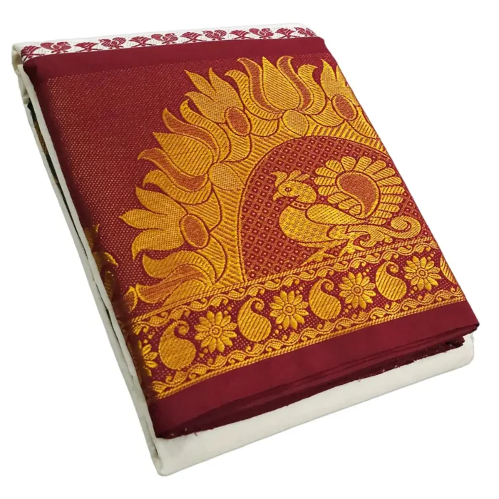 Peacock Designed 12" Border Dhoti - Image 1