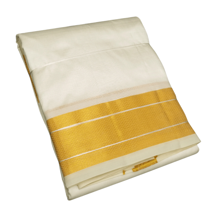 Pure Silk Cream Color Dhoti 2.5 Inch Golden Zari - Image 1
