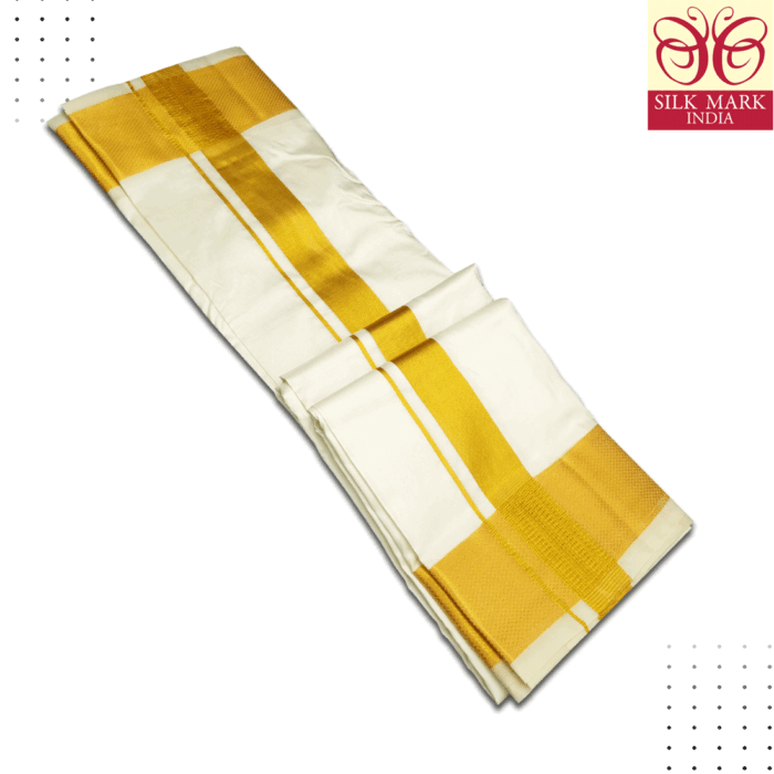 Pure Silk Cream Color Dhoti 2.5 Inch Golden Zari - Image 2