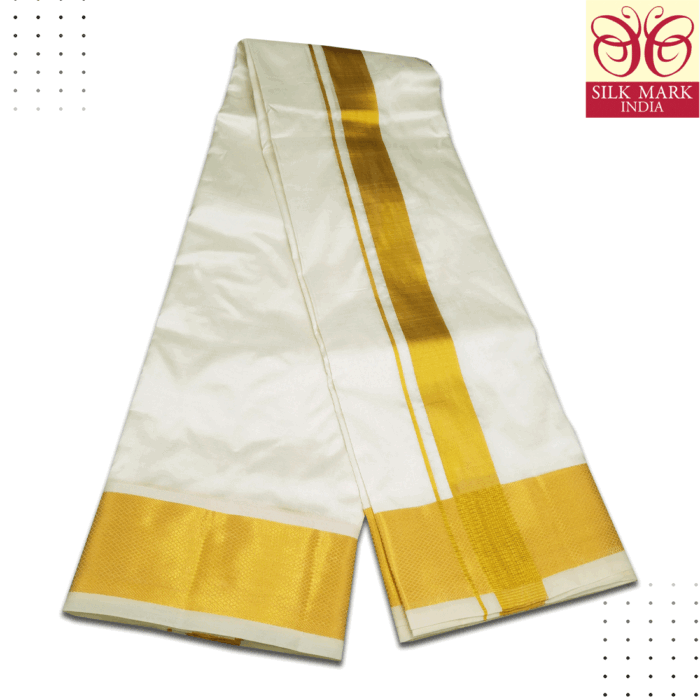 Pure Silk Cream Color Dhoti 2.5 Inch Golden Zari - Image 3