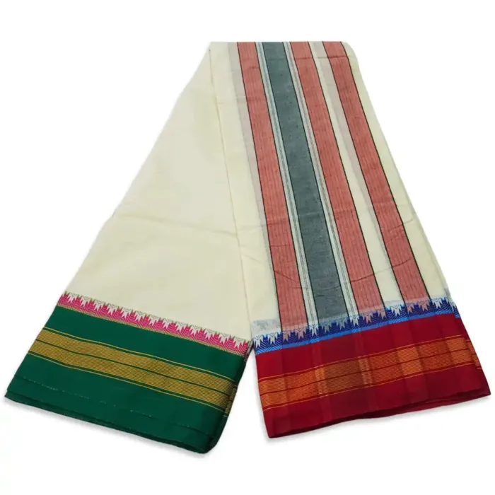 3 Inch Half White Gundanji Seer Designed Vaishnava Dhoties - Image 2