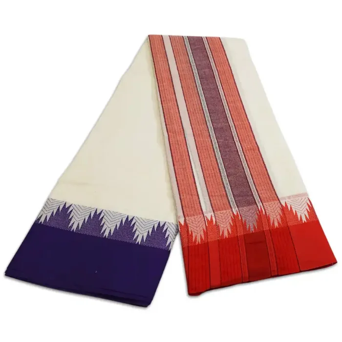 3 Inch Half White Temple Border Designed Vaishnava Dhoties - Image 3