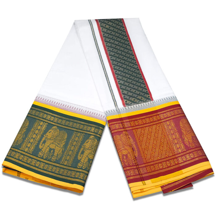 Elephant Designed 10" Border Self White Dhoti 9X5 - Image 2