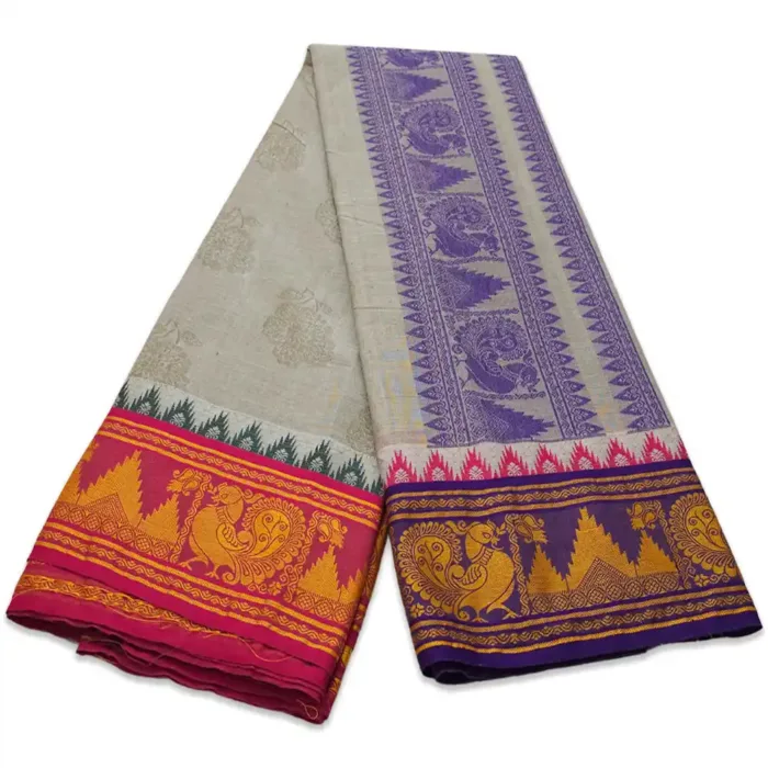 Grey Colour Premium Embose Cotton Dhoti with Towel 9X5 - Image 2