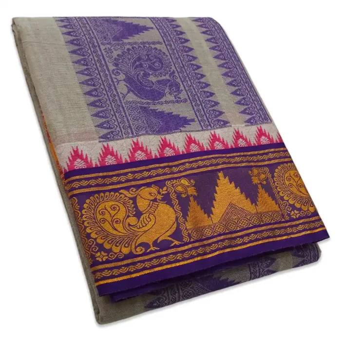 Grey Colour Premium Embose Cotton Dhoti with Towel 9X5 - Image 1