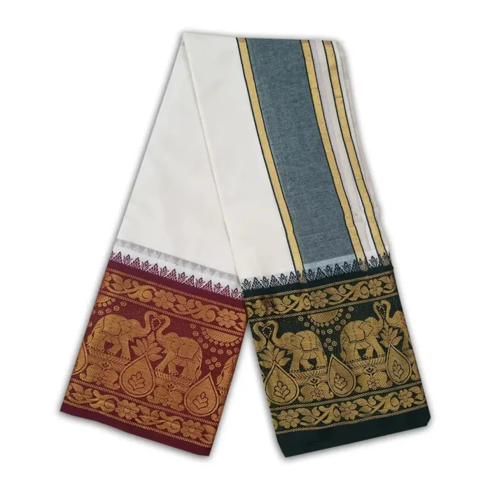 Elephant Designed 10" Border Dhoti - Image 2