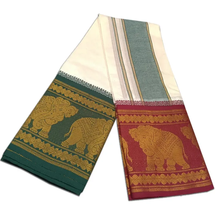 Elephant Designed 10" Border Dhoti - Image 2