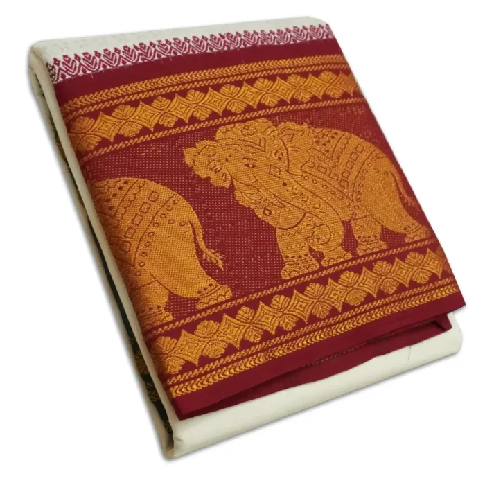 Elephant Designed 10" Border Dhoti - Image 1