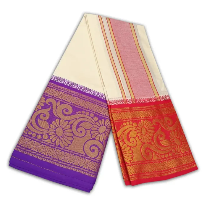 Flower Designed 10" Border Dhoti - Image 2