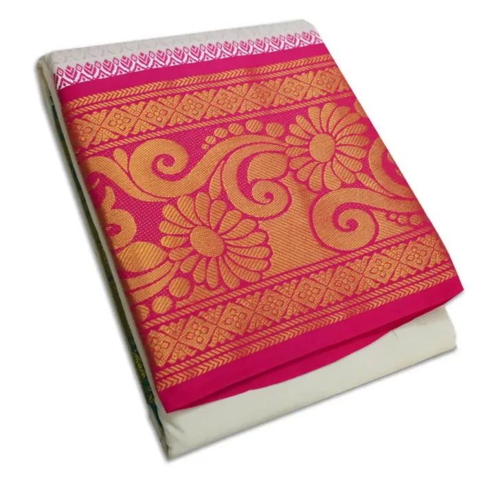 Flower Designed 10" Border Dhoti - Image 1