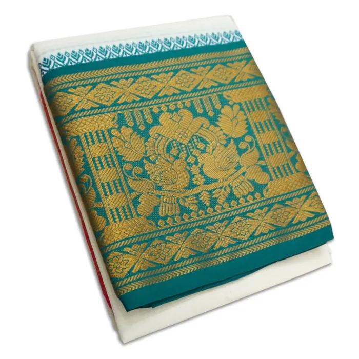 Peacock Designed 10" Border Dhoti - Image 1