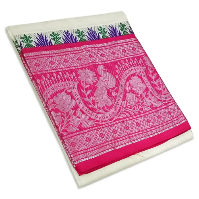 Fancy Peacock Meena Jaquad 10" Border Dhoti - Image 1