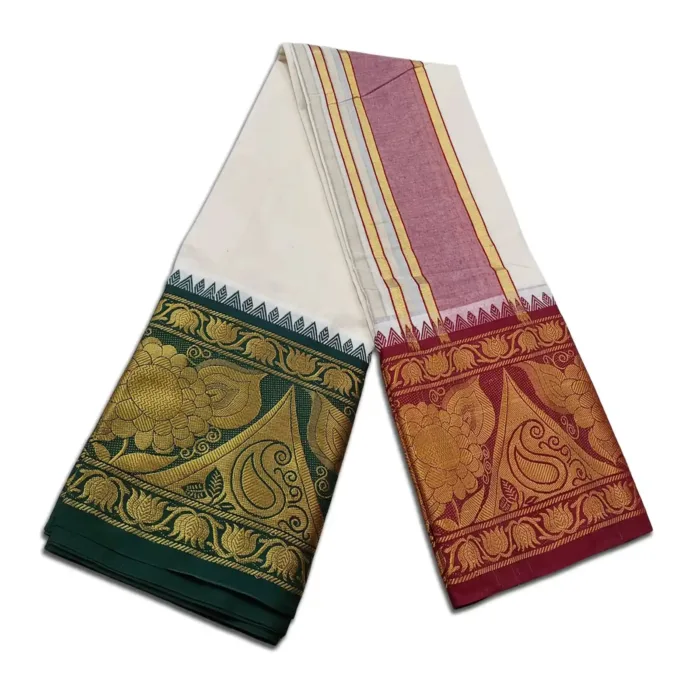 Flower Designed 10" Border Dhoti - Image 2