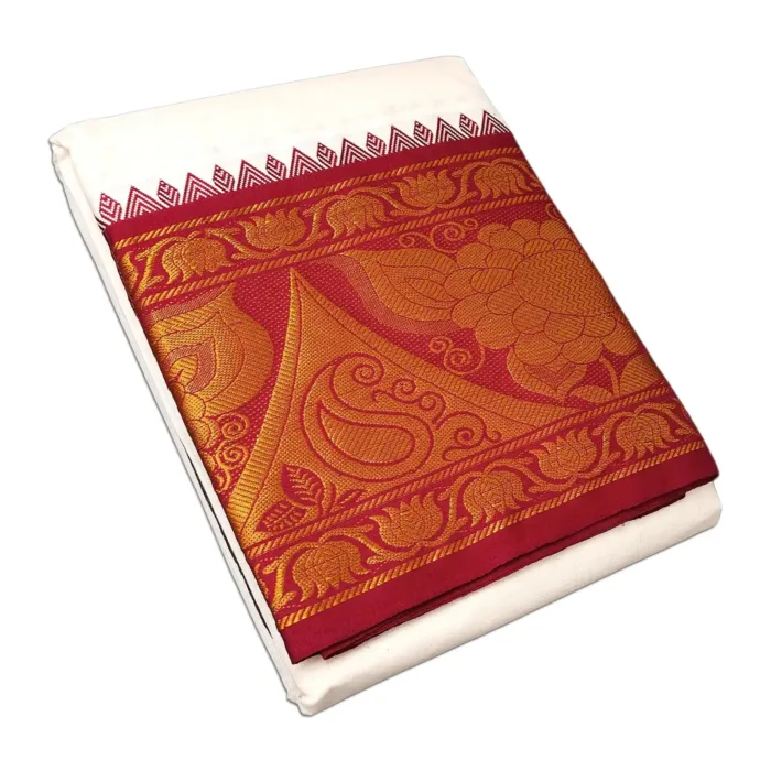 Flower Designed 10" Border Dhoti - Image 1