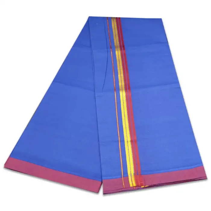 Blue Color Fancy Border Cotton Lungi/Dhoti - Image 2