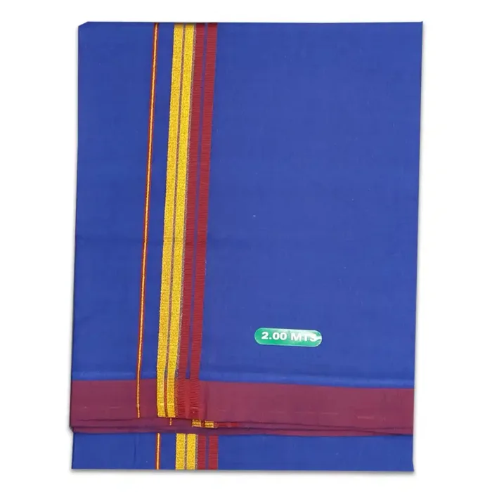 Blue Color Fancy Border Cotton Lungi/Dhoti - Image 1