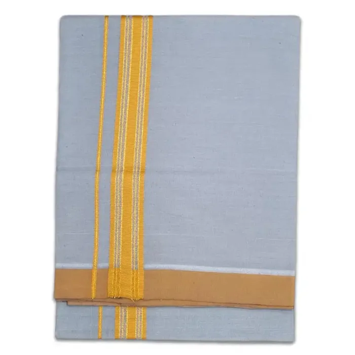 Grey Color Fancy Border Cotton Lungi/Dhoti - Image 1