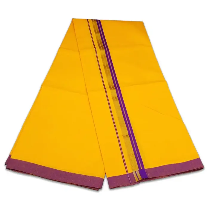 Golden Mango Color Fancy Border Cotton Lungi/Dhoti - Image 2