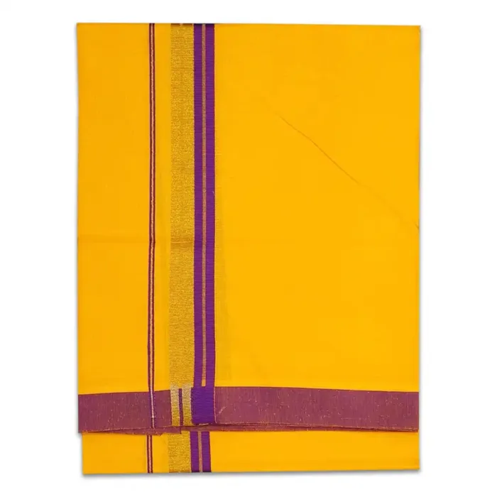 Golden Mango Color Fancy Border Cotton Lungi/Dhoti - Image 1