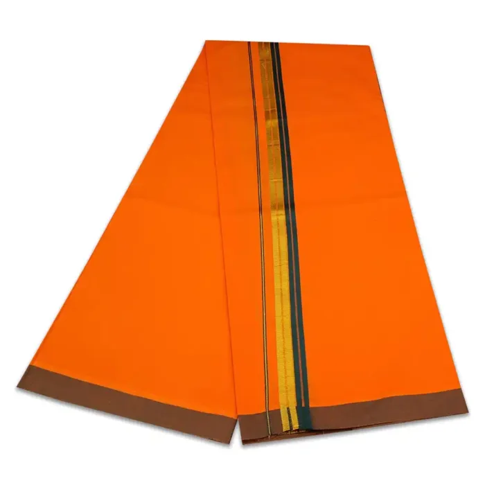 Orange Color Fancy Border Cotton Lungi/Dhoti - Image 2