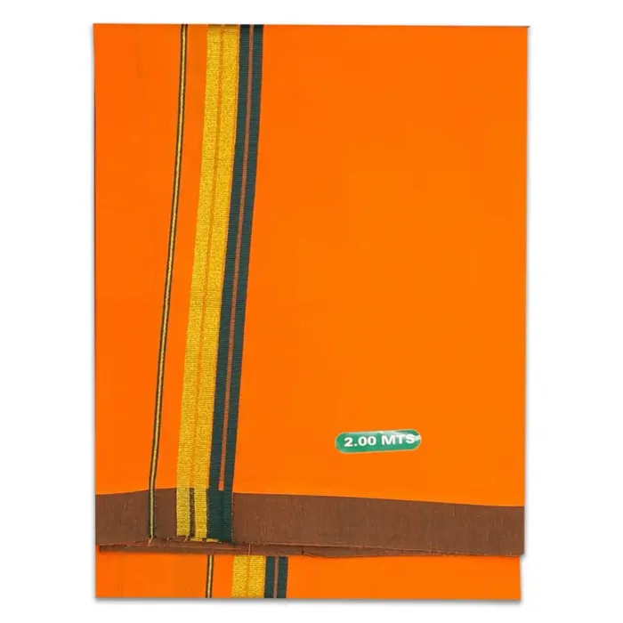Orange Color Fancy Border Cotton Lungi/Dhoti - Image 1