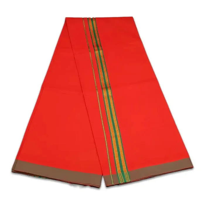 Red Color Fancy Border Cotton Lungi/Dhoti - Image 2