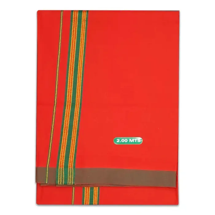 Red Color Fancy Border Cotton Lungi/Dhoti - Image 1