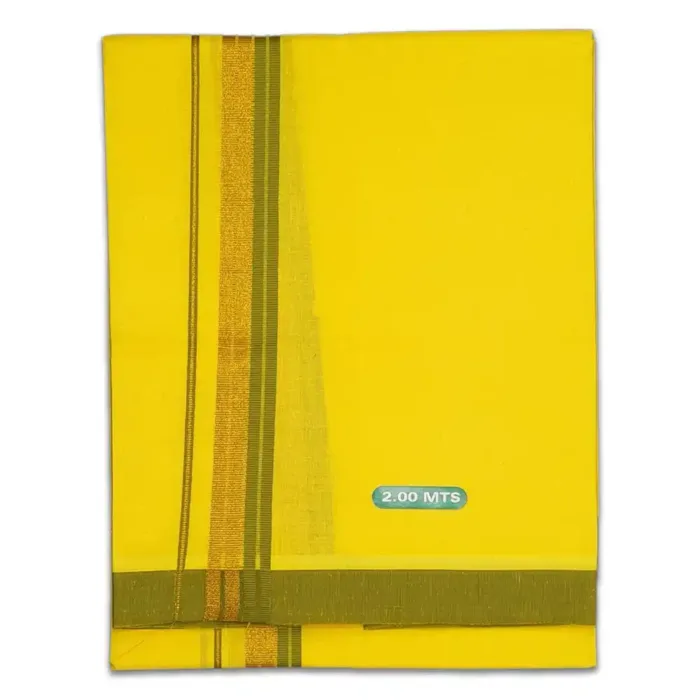 Yellow Color Fancy Border Cotton Lungi/Dhoti - Image 1