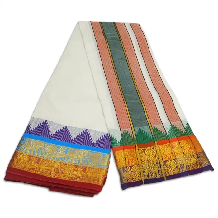 5 Inch Half White Jaquad Vaishnava Dhoties - Image 2
